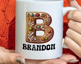 Custom Christmas Alphabet Mug, Personalized Name Mug, Christmas Mug, Gingerbread Mug, Christmas Gift Ideas, Custom Initial Mug, Xmas Gift