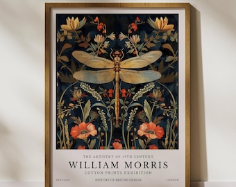 Dragonfly Framed Print, Dragonfly Print, William Morris, Aesthetic Wall Decor, Dragonfly Gifts, Large Wall Art, Living Room Wall Art