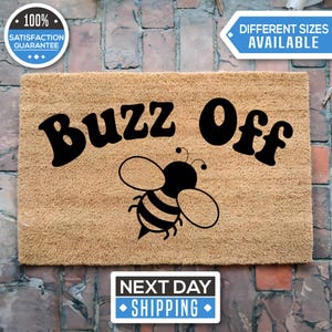Buzz Off Doormat , Front Porch Mat, Coir Doormat, Entryway Decor, Front Door Mat, Gift For Him, Funny Doormat, Funny Gift, Bee Doormat