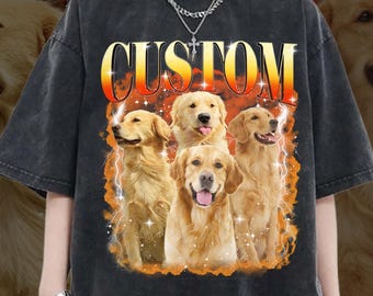 Camiseta pirata vintage personalizada para mascotas, foto personalizada de mascota (nombre, retrato de perro), camiseta pirata de rap personalizada, camiseta con gráficos retro de los 90
