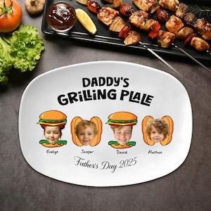Fathers Day Gift For Dad From Kids, Personalized Platter With Photo & Kids Name, Papa Platter Gifts, Daddy Grilling Platter, Funny Dad Gifts