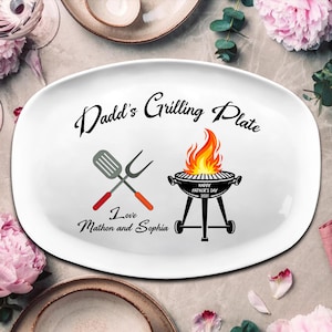 Personalized Grilling Plate, Fathers Day Gift from Kids, Grill Gifts, BBQ Custom Platter, Daddy&#39;s Grilling Plate, Papa&#39;s Grill Plate