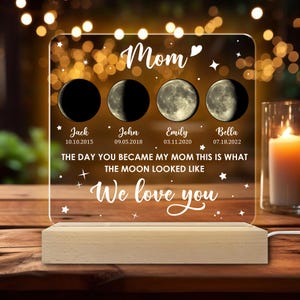 Personalized Moon Phase by Date Gift, Custom Lunar By Date Gifts, Personalised Mom Moon Phase Night Light, Mother’s Day Gift, Gift For Mom