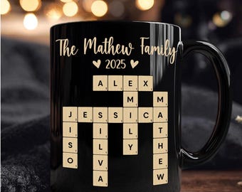 Personalized Scrabble Name Mug, The Family Crossword Puzzle Mug, Family Coffee Mug, Crossword Puzzle Art Mug, Gift for Family Member
