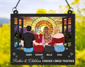 Moeder en dochters, kinderen gepersonaliseerd raam hangend suncatcher ornament, moeder verjaardagscadeaus, Moederdagcadeau, oma suncatcher