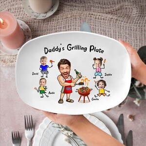 Custom Daddy&#39;s Grilling Plate, Daddy Gifts, Gift for Father&#39;s Day, Gift For Dad From Kids, Custom Kids Face Grilling Plate For BBQ King