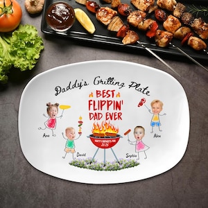 Fathers Day Gift For Dad From Kids, Personalized Platter With Photo & Kids Name, Daddy Grilling Platter, Funny Dad Gifts, Papa Platter Gifts