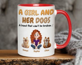 A Girl And Her Dogs A Bond That Can't Be Broken - Pottery Mug, Gift for Cat Mom/Cat Dad, Pet Owner Mug, , Custom Dog Cartoon Style