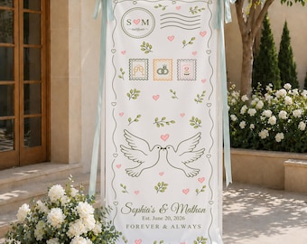 Personalized Wedding Tapestry, Custom Couple Name Wall Hanging, Wedding Backdrop Sign, Wedding Keepsake Gift, Ceremony Decor, Bridal Showers