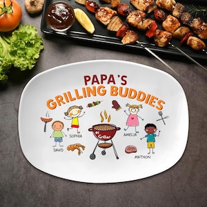 Fathers Day Gift For Dad From Kids, Personalized Platter With Photo & Kids Name, Daddy Grilling Platter, Funny Dad Gifts, Papa Platter Gifts