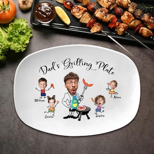 Custom Daddy&#39;s Grilling Plate, Daddy Gifts, Custom Kids Face Grilling Plate For BBQ King, Gift for Father&#39;s Day, Gift For Dad From Kids