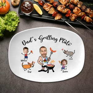 Fathers Day Gift For Dad From Kids, Personalized Platter With Photo & Kids Name, Papa Platter Gifts, Daddy Grilling Platter, Funny Dad Gifts