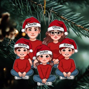 Custom Family Ornament, Family Sitting Personalized Acrylic Ornament, Couple And Kids Christmas Ornament Gift, Family Keepsake, Xmas Decor
