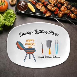 Personalized Grilling Plate, Fathers Day Gift from Kids, Daddy&#39;s Grilling Plate, Papa&#39;s Grill Plate, Grill Gifts, BBQ Custom Platter