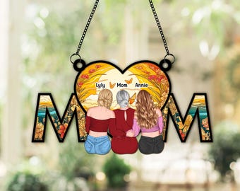 Oma en kleinkinderen gepersonaliseerd raam hangend suncatcher ornament, oma suncatcher, moeder cadeau, moeder verjaardagscadeaus, Moederdagcadeau