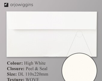 Conqueror HighWhite DL Envelopes: 120gsm Wove, Peel & Seal (110x220mm)