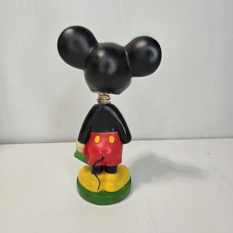 Vintage 70s Disney Mickey Mouse Bobblehead Figure Flower Kitschy Decor 7" Nodder image 5