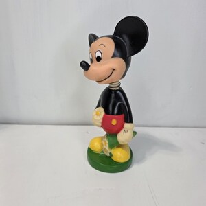 Vintage 70s Disney Mickey Mouse Bobblehead Figure Flower Kitschy Decor 7" Nodder image 2