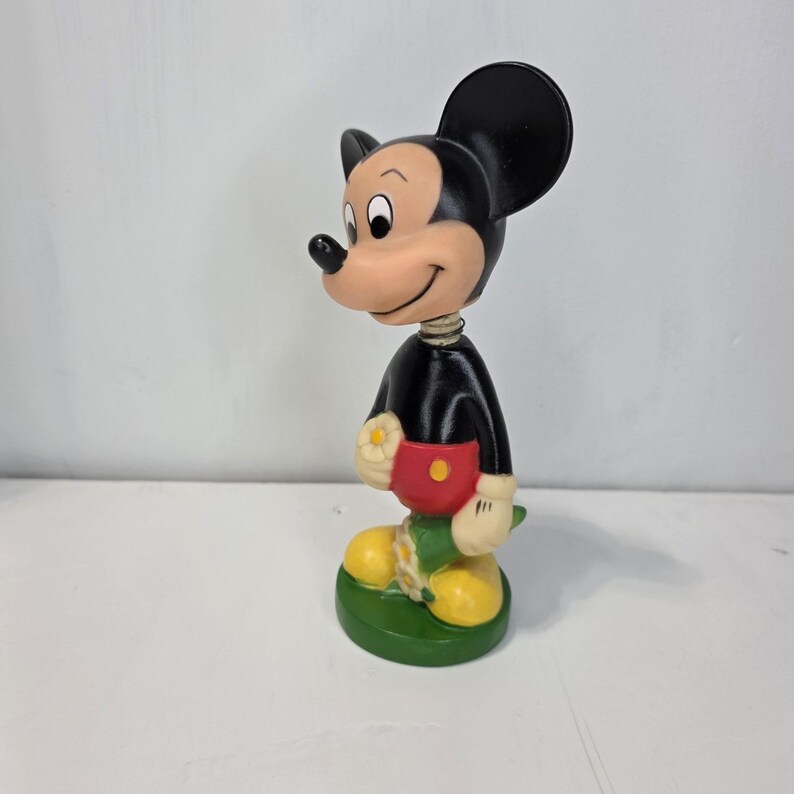 Vintage 70s Disney Mickey Mouse Bobblehead Figure Flower Kitschy Decor 7" Nodder image 2