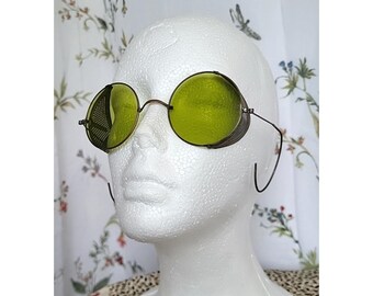 Antique Sunglasses Goggles Spectacles Steampunk Safety Glasses Green Vtg Moto