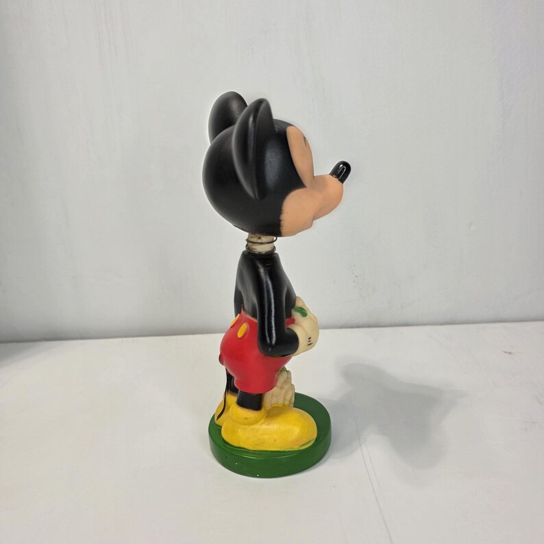 Vintage 70s Disney Mickey Mouse Bobblehead Figure Flower Kitschy Decor 7" Nodder image 6
