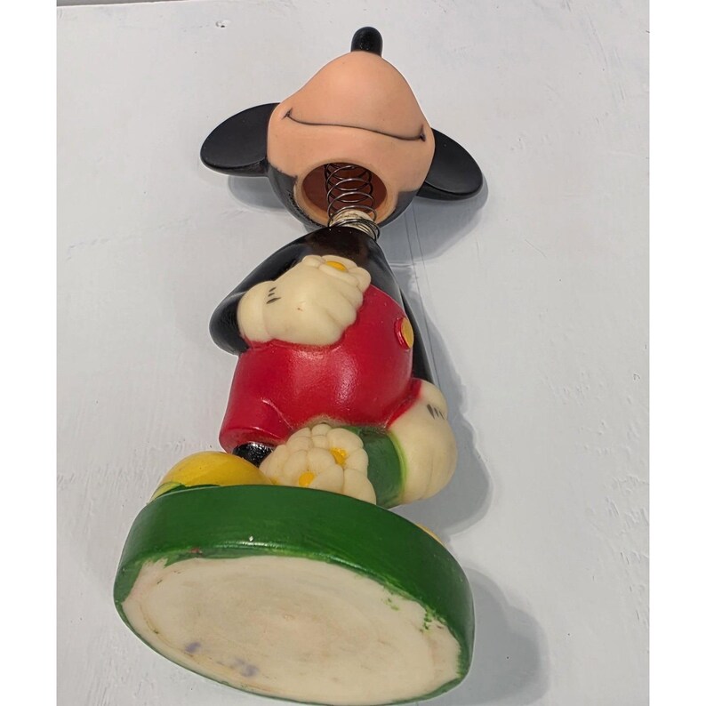 Vintage 70s Disney Mickey Mouse Bobblehead Figure Flower Kitschy Decor 7" Nodder image 9