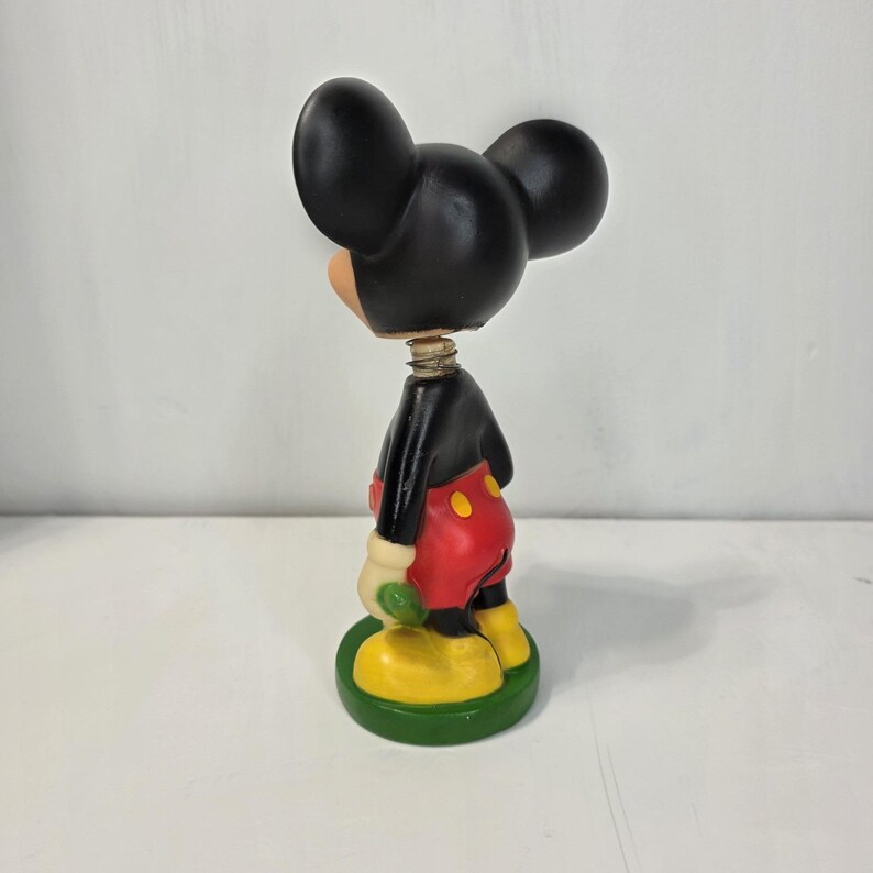 Vintage 70s Disney Mickey Mouse Bobblehead Figure Flower Kitschy Decor 7" Nodder image 4