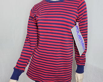 New Vtg Polaryarn Thermals Shirt Womens Large Blue Red Stripe Long Johns 70s 80s