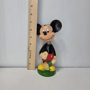Vintage 70s Disney Mickey Mouse Bobblehead Figure Flower Kitschy Decor 7" Nodder image 10