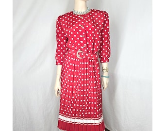 Vintage Breli Originals Klänning Dam 6 Röd Prickig Plisserad Bälte 80-tals Rockabilly