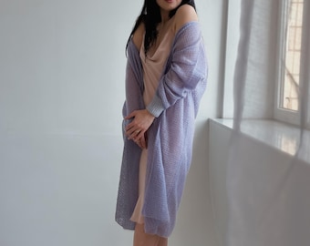 Handmade Mohair Kimono Cardigan / Lilac Bridal Sweater