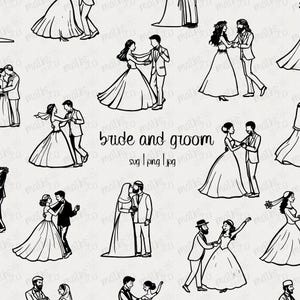20+ Pacote de clipart caprichoso de noiva e noivo | Ilustrações de casal desenhadas à mão Convites para casamento | Inclusivo e exclusivo | JPG PNG SVG