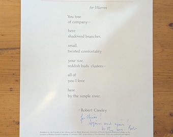 Robert Creeley - "Tree for Warren" - Limited signed edition