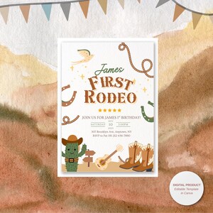 My First Rodeo Invitation Cowboy Birthday Template Wild West 1st Rodeo Southwestern Ranch Template