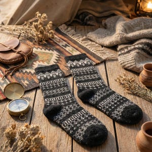 Calcetines de mujer de mezcla de lana, set de regalo de invierno nórdico de 6 pares imagen 5