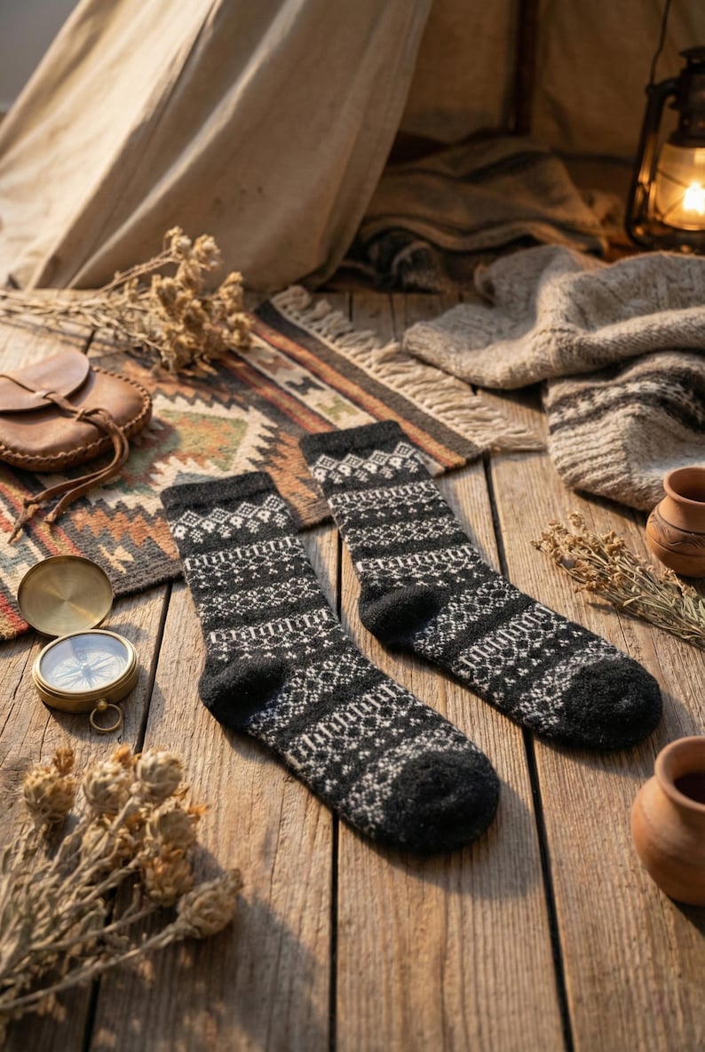 Calcetines de mujer de mezcla de lana, set de regalo de invierno nórdico de 6 pares imagen 5
