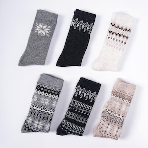 Calcetines de mujer de mezcla de lana, set de regalo de invierno nórdico de 6 pares imagen 2