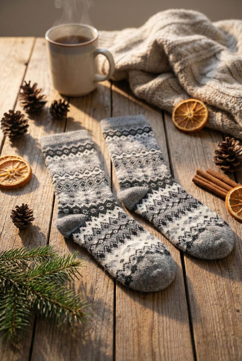 Calcetines de mujer de mezcla de lana, set de regalo de invierno nórdico de 6 pares imagen 4