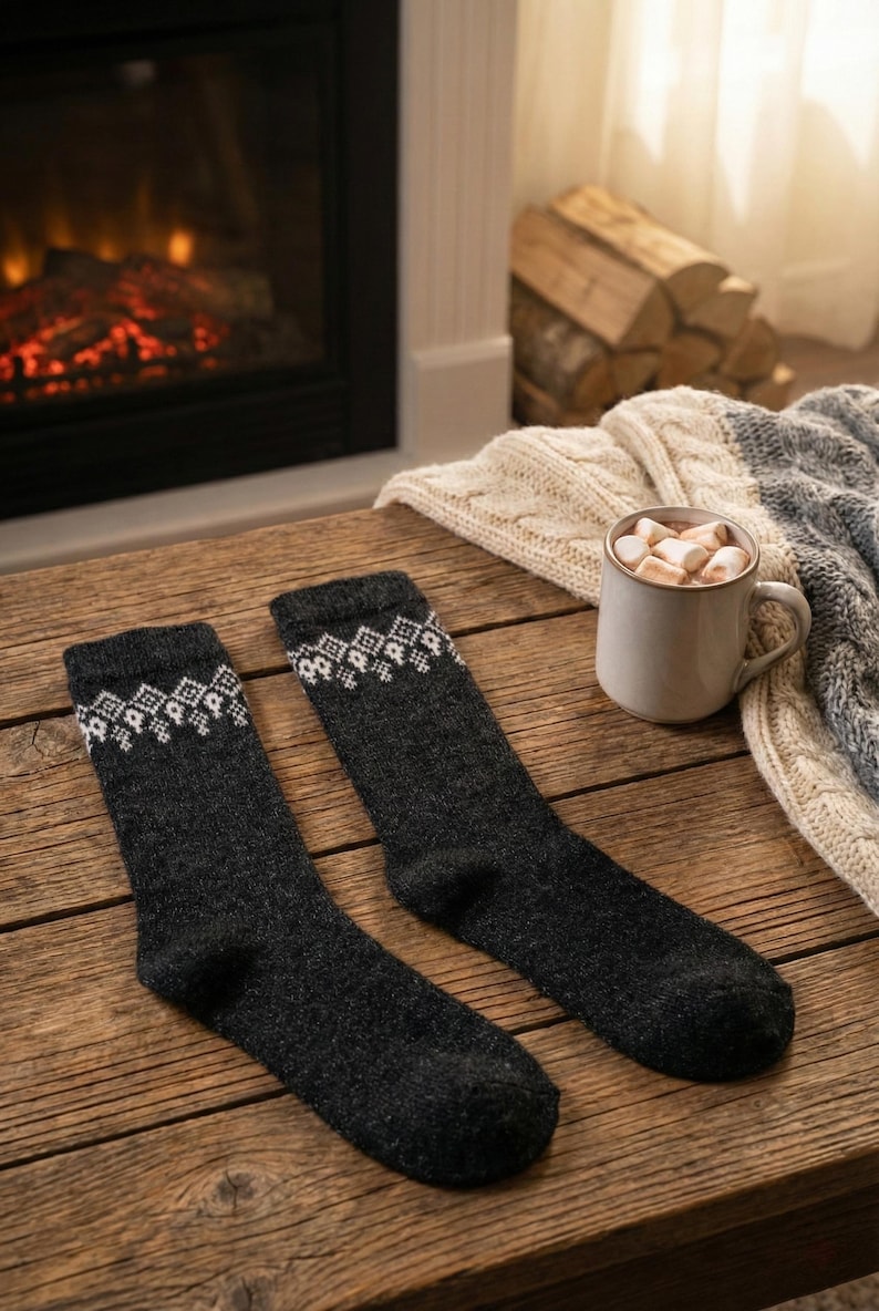 Calcetines de mujer de mezcla de lana, set de regalo de invierno nórdico de 6 pares imagen 9