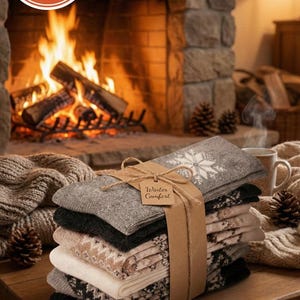 6 Pairs Wool Socks Women, Thick Thermal Winter Boot Socks, Cozy Gift Box for Her, Soft Nordic Cabin Socks