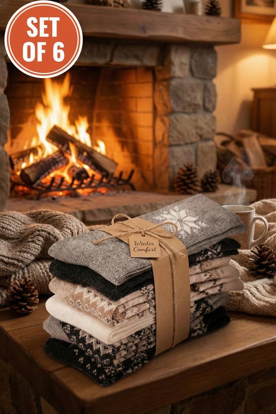 Women’s Wool-Blend Socks, 6-Pair Nordic Winter Gift Set