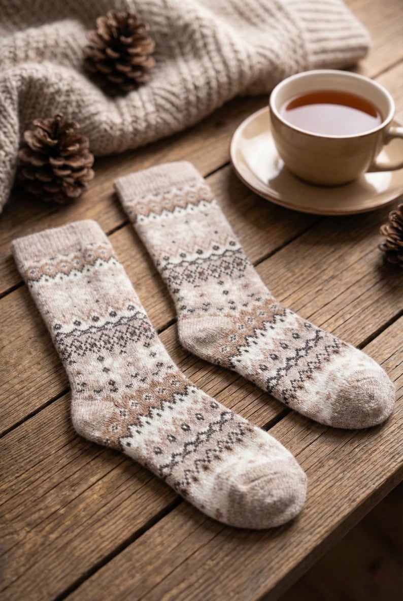 Calcetines de mujer de mezcla de lana, set de regalo de invierno nórdico de 6 pares imagen 7