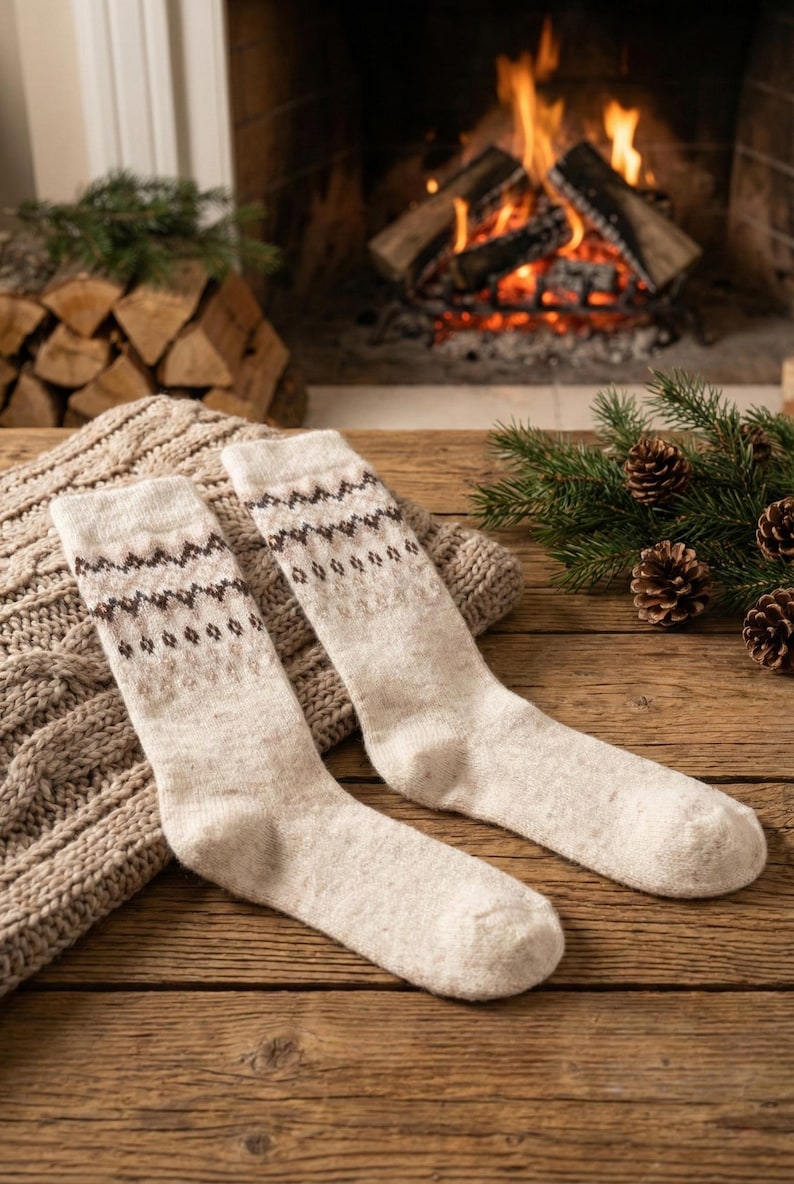 Calcetines de mujer de mezcla de lana, set de regalo de invierno nórdico de 6 pares imagen 8