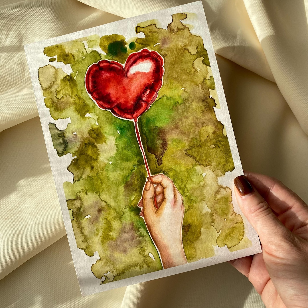 Red Heart Balloon Watercolor | Hand-painted Love Artwork | Romantic ...