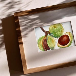 Watercolor Chestnuts Painting | Autumn Botanical Wall Art | Rustic Home Decor