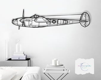 P-38ライトニング航空機の金属製看板、エグゼクティブエントランス装飾、ユニークなパイロットオフィスの壁面装飾