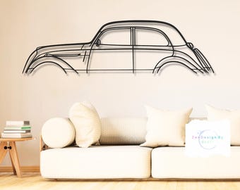 202 1949 Metal Car Wall Art, Classic Vintage Sedan with Iconic French Retro Design, Modern Garage or Home Decor, Gift for Car Lovers