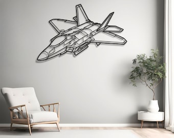 F-22 Raptor Fight Mode Metal Wall Art, Stealth Fighter Jet Silhouette, Modern Military Decor, Premium Gift for Jet Enthusiasts