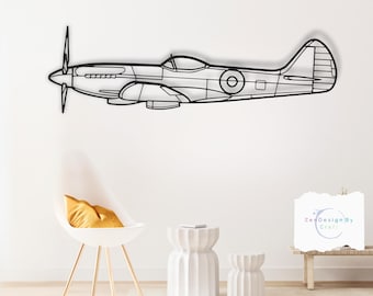 Decorazione murale in metallo raffigurante un aereo Spitfire Mk XIV della Seconda Guerra Mondiale / Espositore da parete in acciaio per l'aviazione