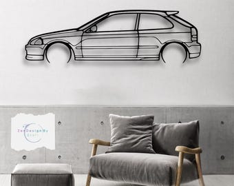 Type R EK9 JDM Metal Car Wall Art, Sporty High-Performance Hatchback with Sleek Lines, Perfect Garage or Home Decor, Gift